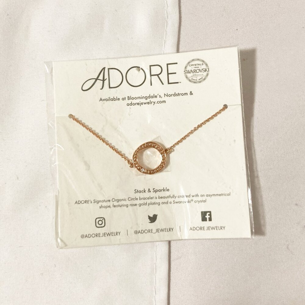 Adore Jewelry Organic Circle Bracelet Rose Gold Plated Swarovski Crystal NWT